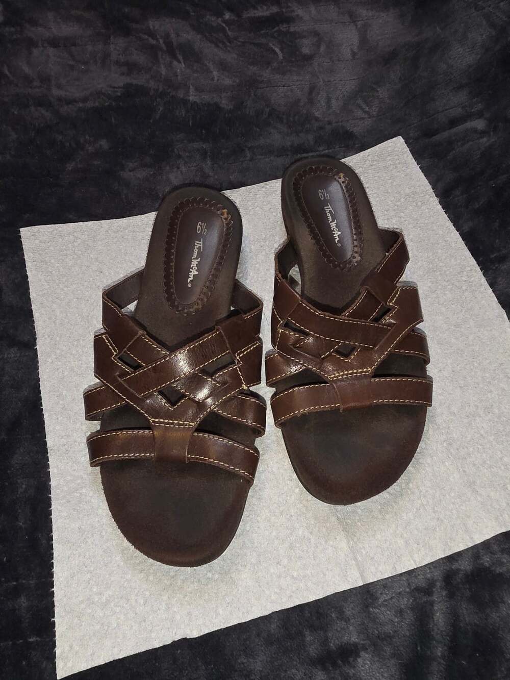 Thom McAn Brown Leather Wedge Sandals Size 6.5